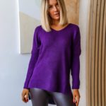 Замовити фіолетовий жіночий однотонний светр зі спущеною лінією плеча дешево