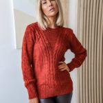 Заказать терракотовый вязаный свитер для женщин с узорами (размер 42-52) дешево