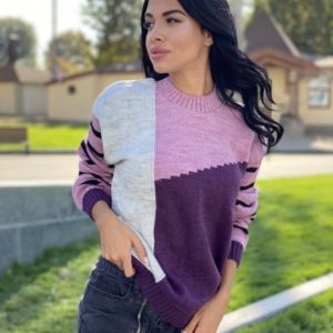 Купити фіолетовий жіночий багатобарвний светр з вовною (розмір 42-48) за низькими цінами