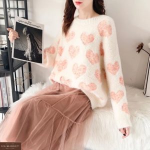 Купити зі знижкою светр рожевий травичка з сердечками недорого