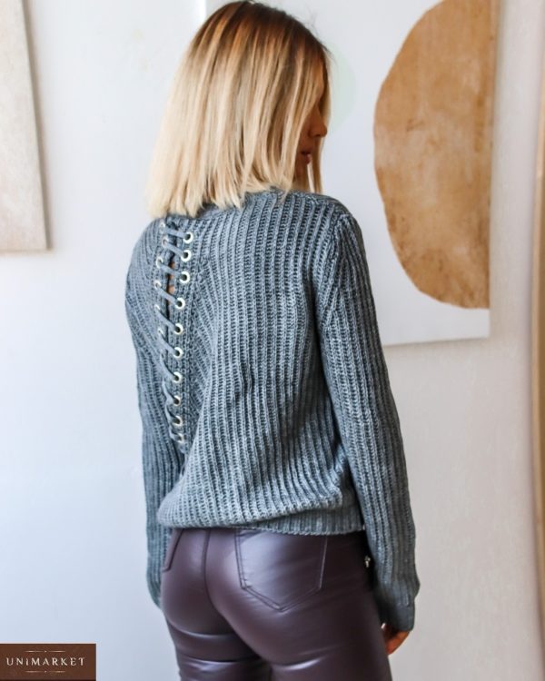 Придбати жіночий светр зі шнурівкою на спині за низькими цінами сірого кольору