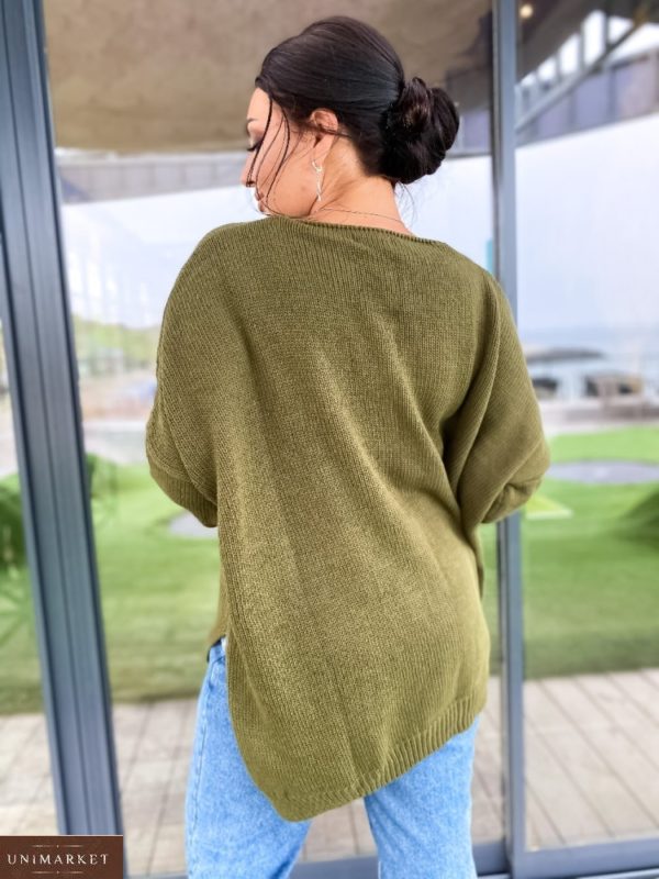 Придбати жіночий светр оверсайз з V-подібним вирізом (розмір 42-56) кольору хакі вигідно