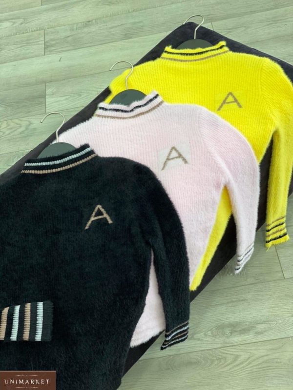 Приобрести черный, белый, желтый мягкий свитер из ангоры по скидке для женщин