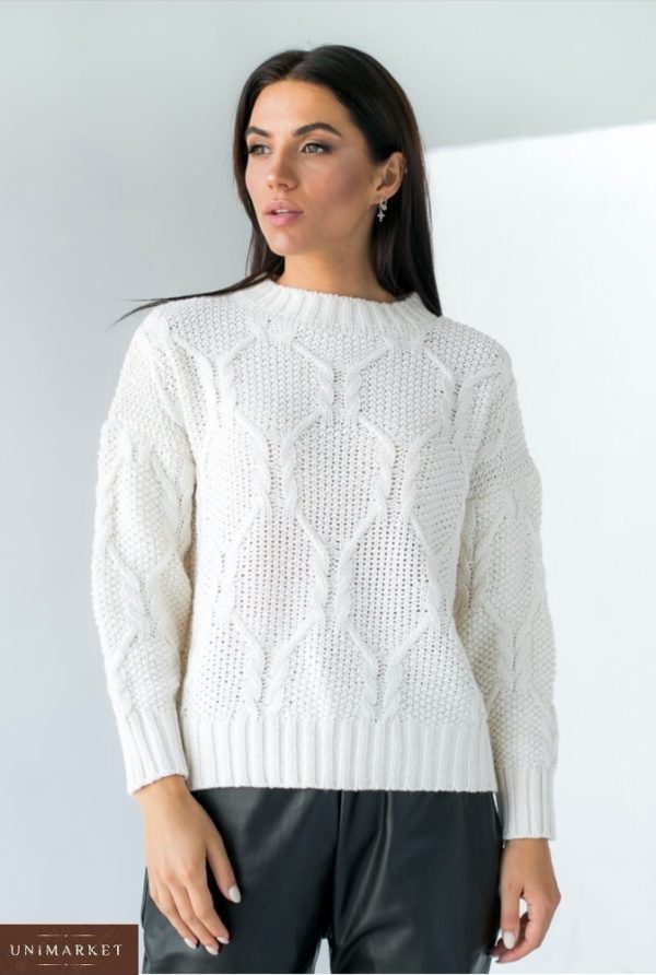 Замовити білий светр з візерунком зі спущеною лінією плеча для жінок на осінь в інтернеті