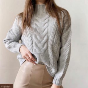 Приобрести серый свитер из кашемира со спущенной линией плеча для женщин в интернете