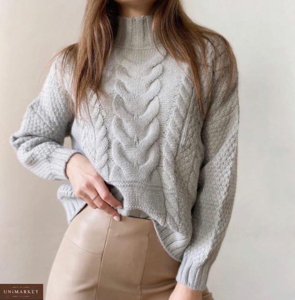 Приобрести серый свитер из кашемира со спущенной линией плеча для женщин в интернете