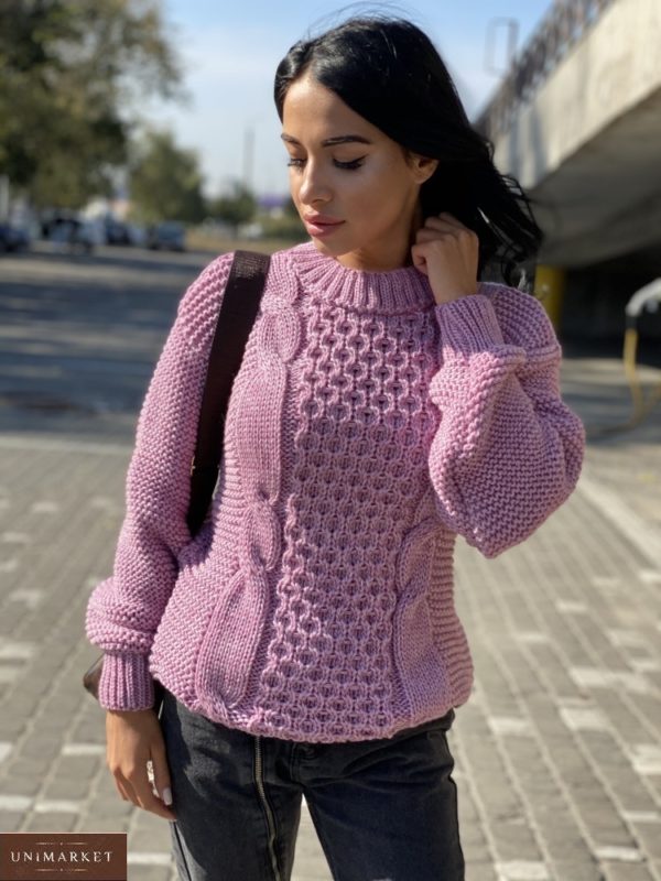 Купить сиреневый свитер с шерстью со спущенной линией плеча (размер 42-48) для женщин онлайн