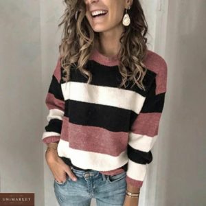 Заказать цвета роза женский свитер из велюра в широкую полоску онлайн