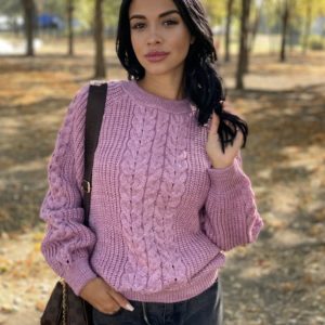 Купити пудра в'язаний светр oversize з вовною (розмір 42-48) вигідно жіночий