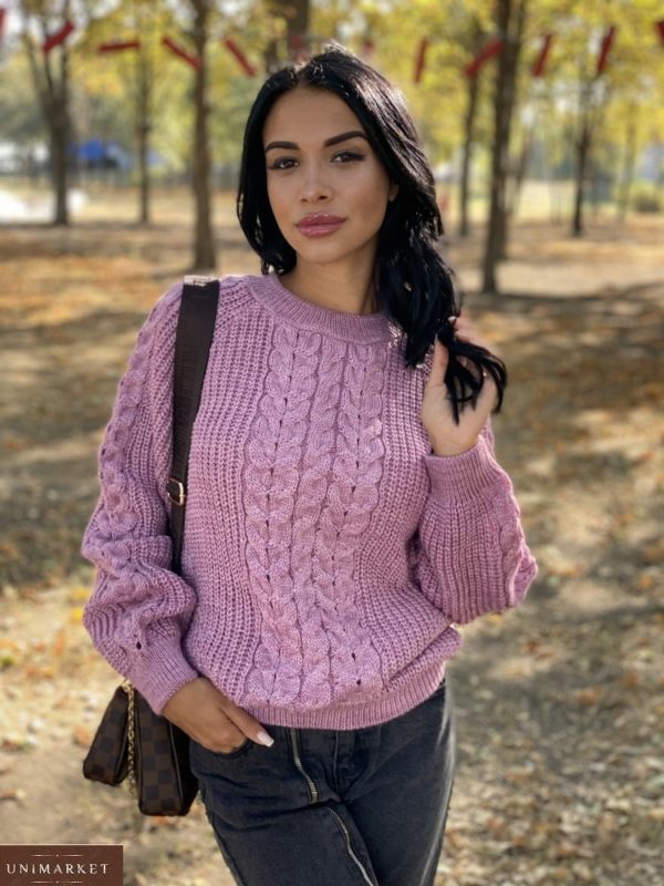 Купити пудра в'язаний светр oversize з вовною (розмір 42-48) вигідно жіночий