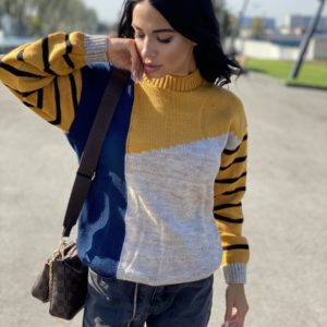 Заказать горчичный женский многоцветный свитер с шерстью (размер 42-48) онлайн