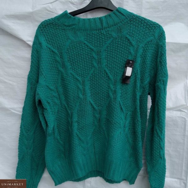 Купить по скидке свитер с узором со спущенной линией плеча зеленый женский выгодно