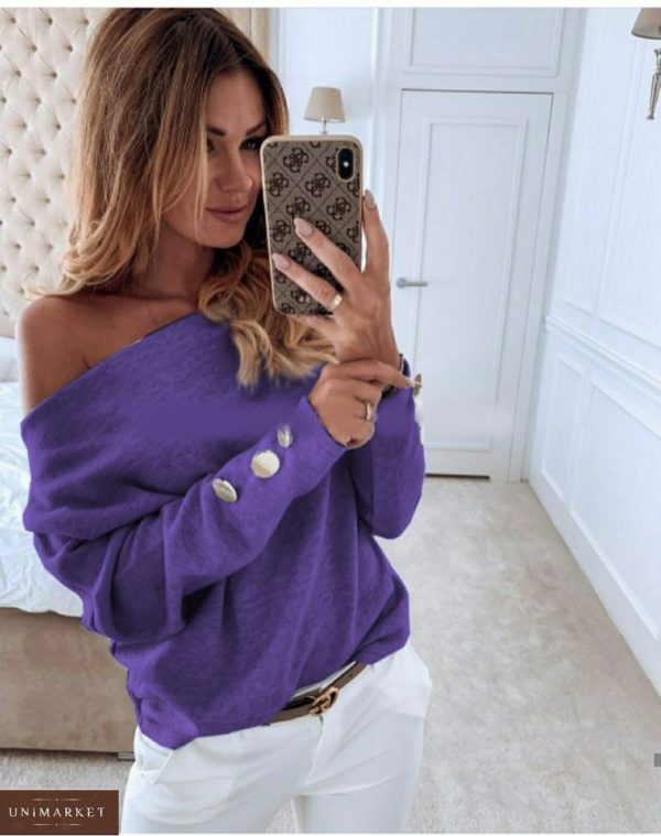 Заказать фиолет свитер с открытыми плечами из ангоры (размер 42-56) для женщин в Украине