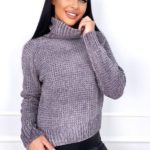 Приобрести онлайн серого цвета свитер с горлом из велюровой нити женский