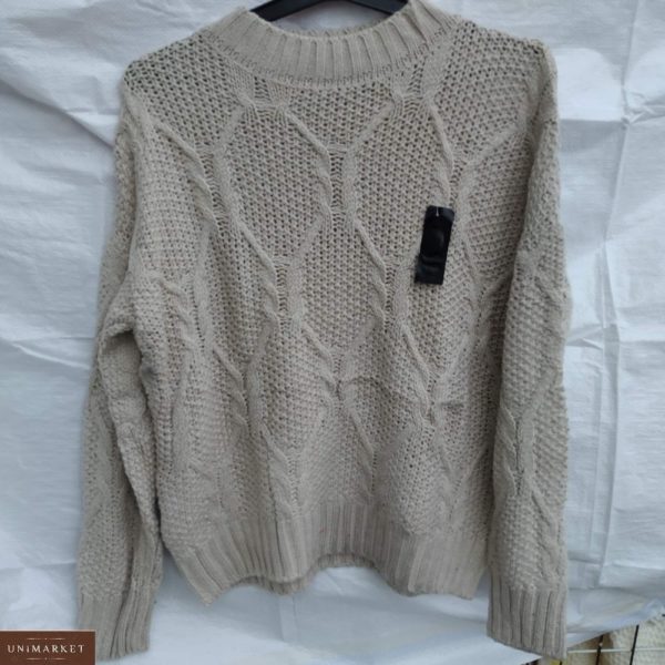 Купить серый свитер с узором со спущенной линией плеча в Украине женский