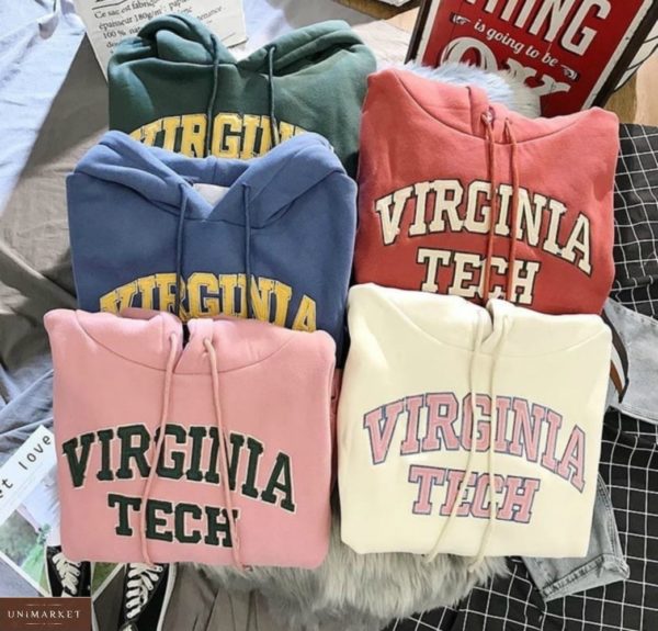 Купить пудра, помада, джинс, хаки, молоко худи на флисе с капюшоном Virginia Tech по скидке для женщин