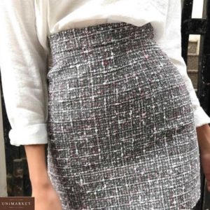 Заказать серую женскую мини юбку из ткани букле недорого