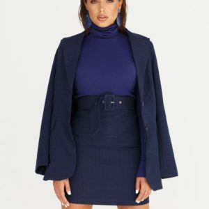 Купить синий костюм для женщин: пиджак с юбкой на поясе в интернете