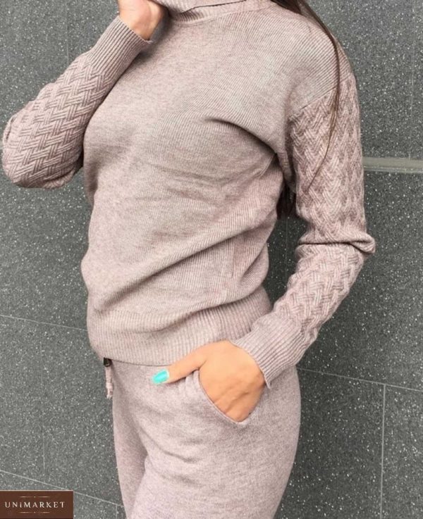 Приобрести мокко вязаный костюм со свитером с плетеными рукавами для женщин в интернете на осень