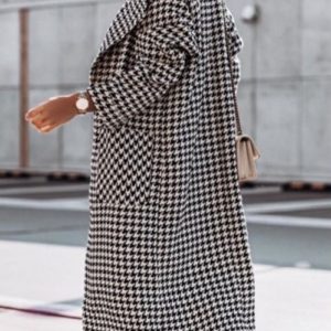 Заказать женское пальто-халат черно-белое из шерсти с кашемиром (размер 42-52) онлайн