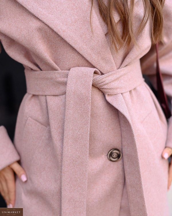 Купить на осень демисезонное оверсайз пальто из шерсти с поясом по скидке для женщин