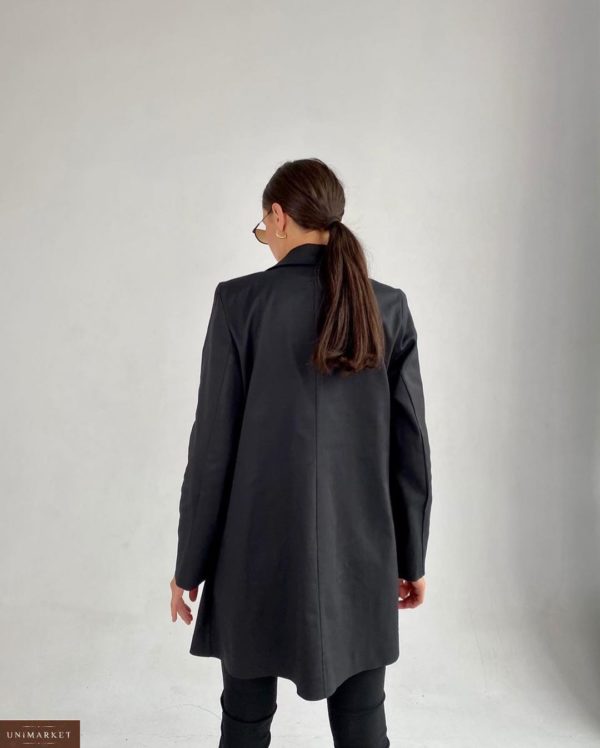 Замовити чорний подовжений двобортний піджак (розмір 42-52) для жінок зі знижкою
