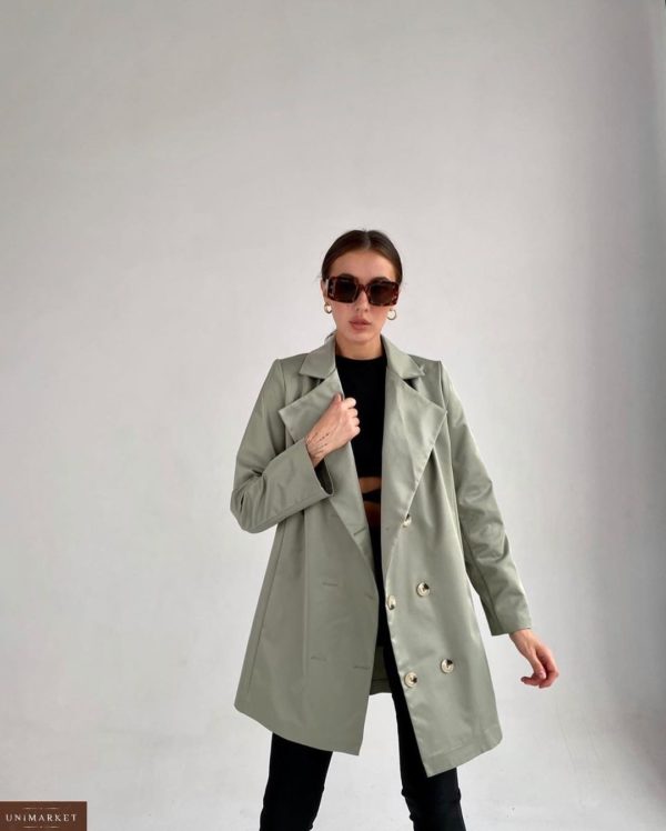 Заказать женский удлиненный двубортный пиджак (размер 42-52) серого цвета в Украине