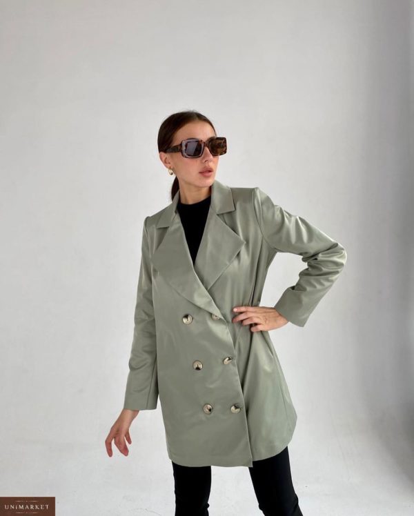 Купить женский удлиненный двубортный серый пиджак (размер 42-52) недорого