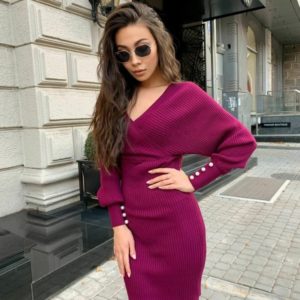 Купити марсала плаття з ангори рубчик з декольте для жінок в Україні