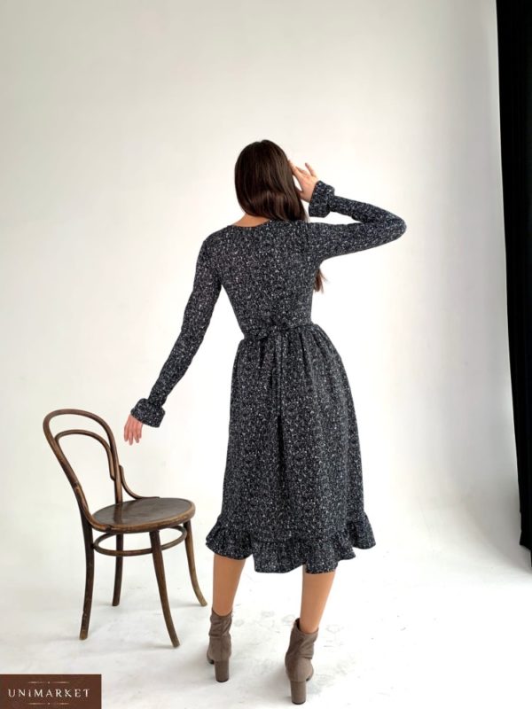Приобрести женское трикотажное платье миди с принтом (размер 42-54) черного цвета на осень в Украине