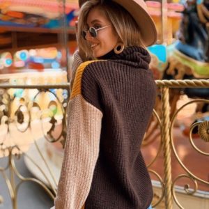 Придбати жіночий різнокольоровий светр з вовни з акрилом кольору гірчиця недорого