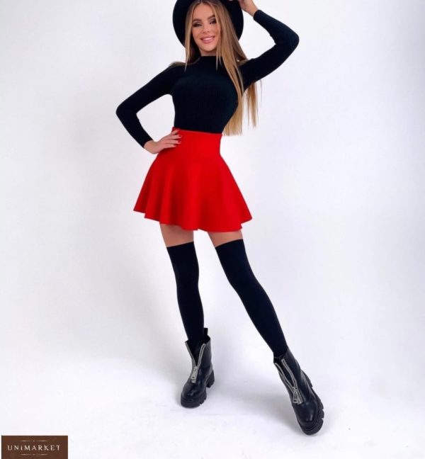 Купить красную шерстяную юбку-солнце на осень для женщин в Украине