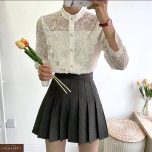 Купить белую блузку из гипюра с цветами с рукавами-колокольчикам для женщин онлайн