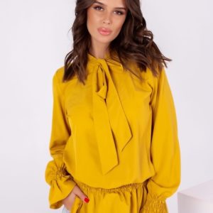 Купити гірчиця подовжену блузку для жінок з довгим рукавом (розмір 42-56) в інтернеті