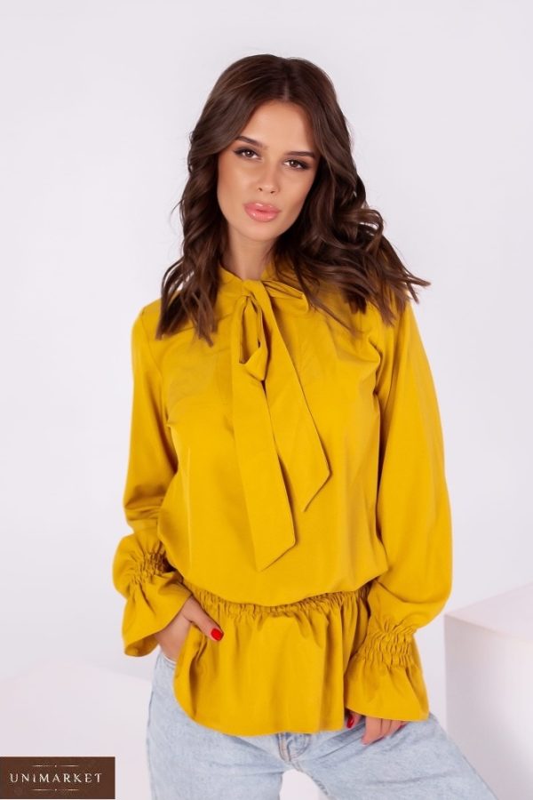 Купить горчица удлиненную блузку для женщин с длинным рукавом (размер 42-56) в интернете