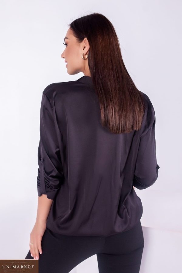Придбати вигідно шовкову блузку з довгим рукавом (розмір 42-54) жіночу чорного кольору