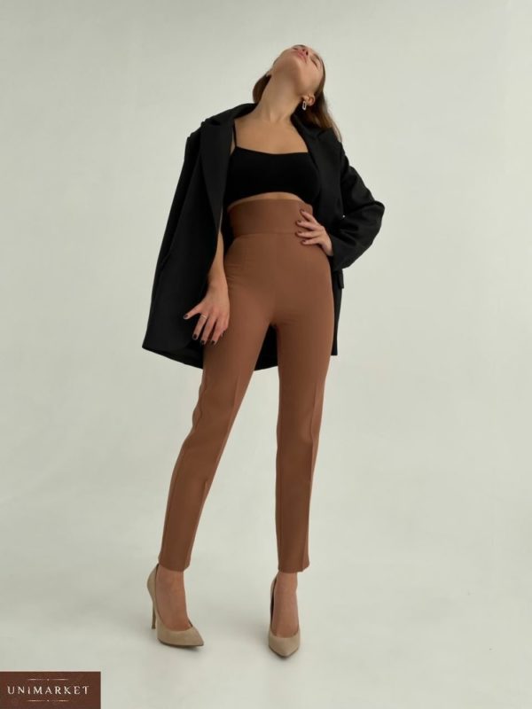 Приобрести цвета карамель для женщин прямые брюки с высокой талией выгодно