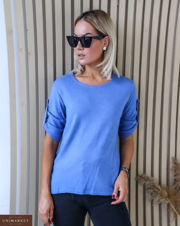 Купить женский трикотажный джемпер цвета джинс с регулируемыми рукавами (размер 42-56) онлайн