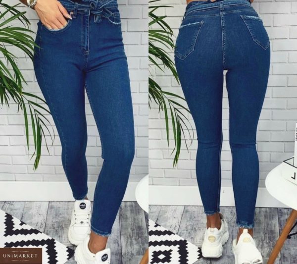 Замовити онлайн жіночі сині Джинси скіні з джинсовим поясом