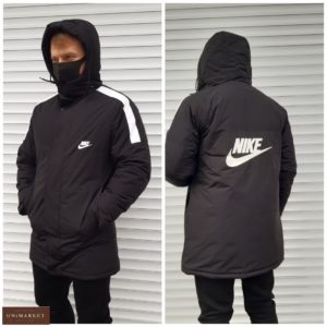 Заказать черную удлиненную мужскую теплую куртку Nike (размер 46-54) онлайн