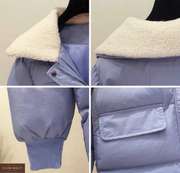 Замовити кольору джинс зимову куртку з плащової тканини з кишенями в інтернеті для жінок