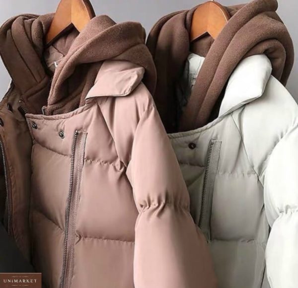 Заказать мокко, беж зимнюю куртку с двойным капюшоном из трехнитки для женщин выгодно