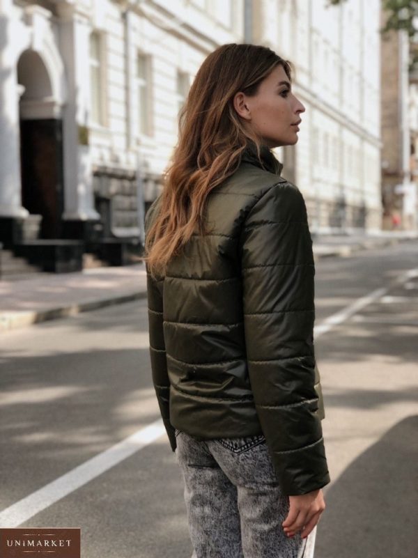 Придбати жіночу куртку хакі на кнопках з зав'язкою на весну онлайн