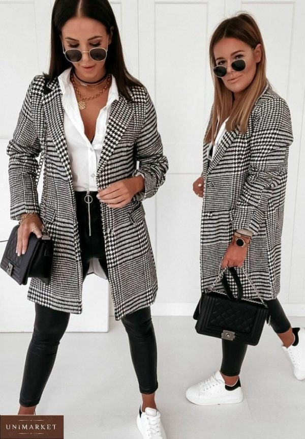 Заказать клетка трендовое двубортное пальто прямого кроя (размер 42-48) в интернете для женщин
