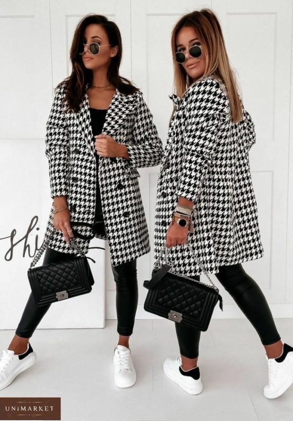Замовити трендове жіноче двубортное пальто гусяча лапка прямого крою (розмір 42-48) онлайн