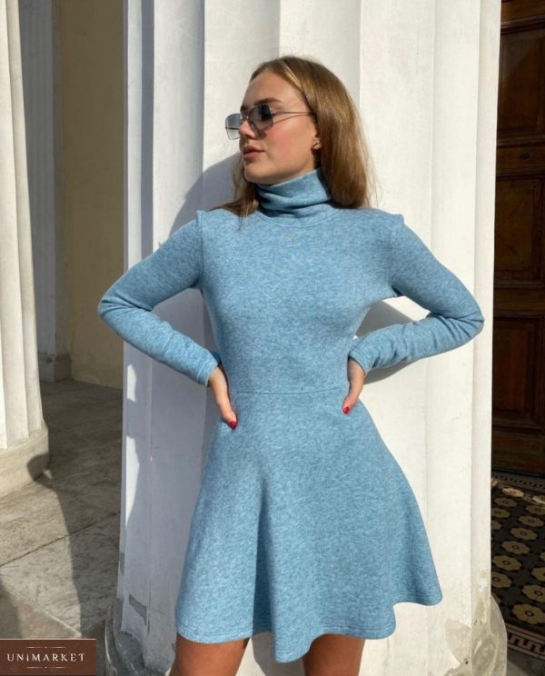 Замовити жіночу блакитну сукню гольф зі спідницею сонце з ангори недорого