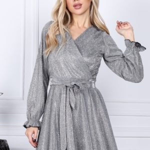 Купить по скидке женское праздничное платье А-силуэта с люрексом (размер 42-54) серебро онлайн
