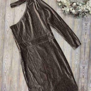 Заказать темно-серое женское бархатное платье миди на одно плечо онлайн