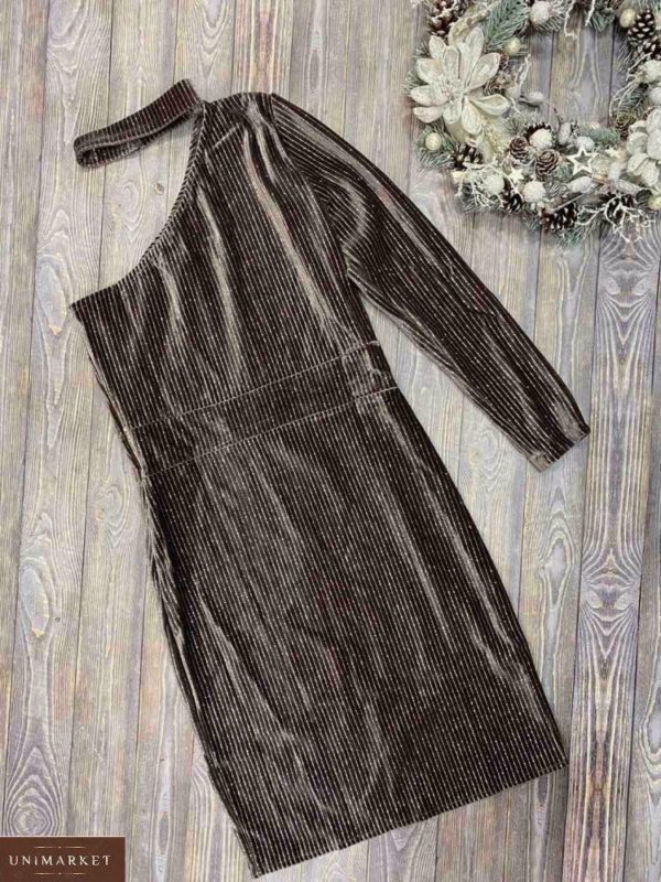 Замовити темно-сіре жіноче оксамитове плаття міді на одне плече онлайн