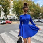 Придбати синього кольору електрик жіноче плаття міні з довгим рукавом з італійського трикотажу вигідно
